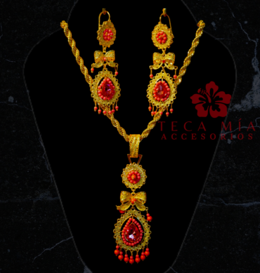 Set perla piedras rosas