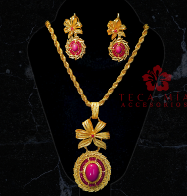 Set moño piedra rosa