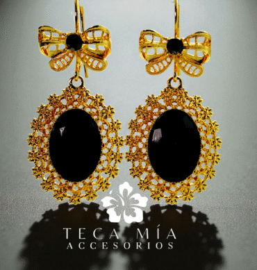 Aretes piedra negro ovalo