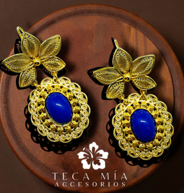 Arete moño hojas azúl