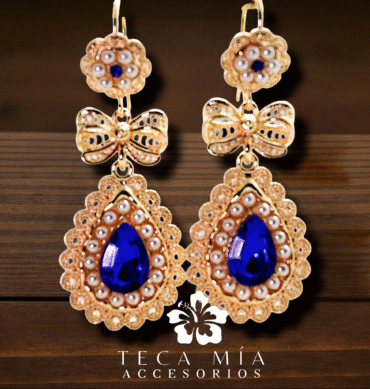 Arete gota rosa azúl