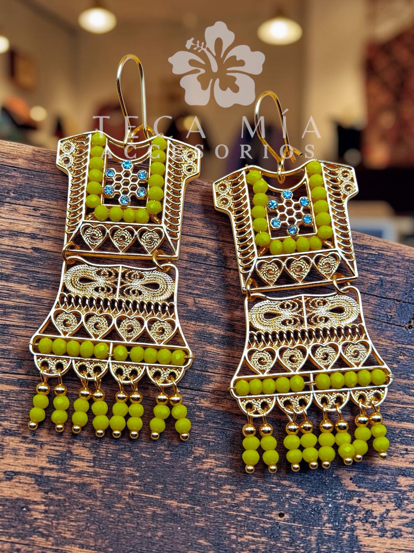 Arete traje piedras amarillo - Imagen 2