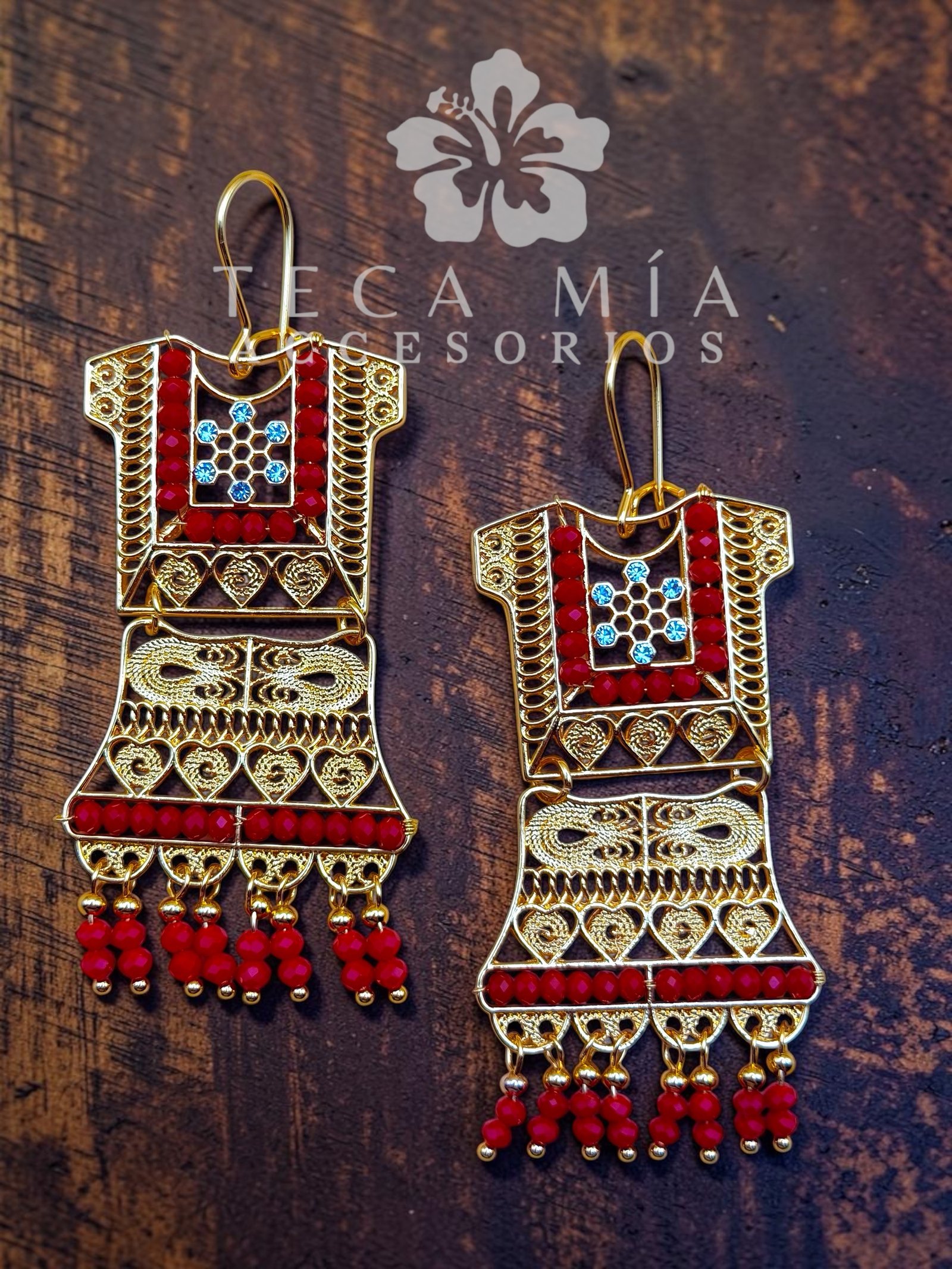 Arete traje piedras rojo - Imagen 2