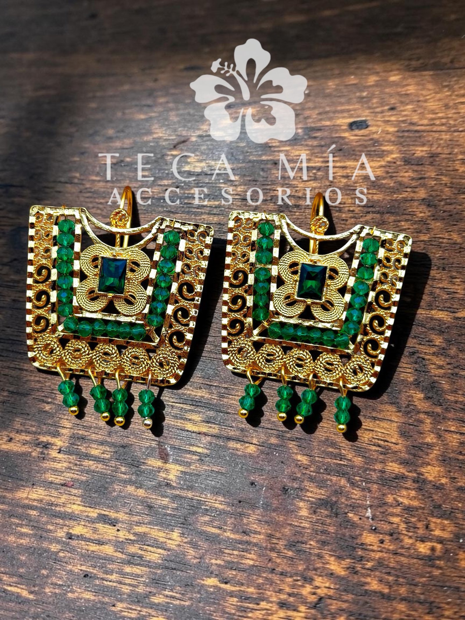 Aretes huipil piedra verde - Imagen 2