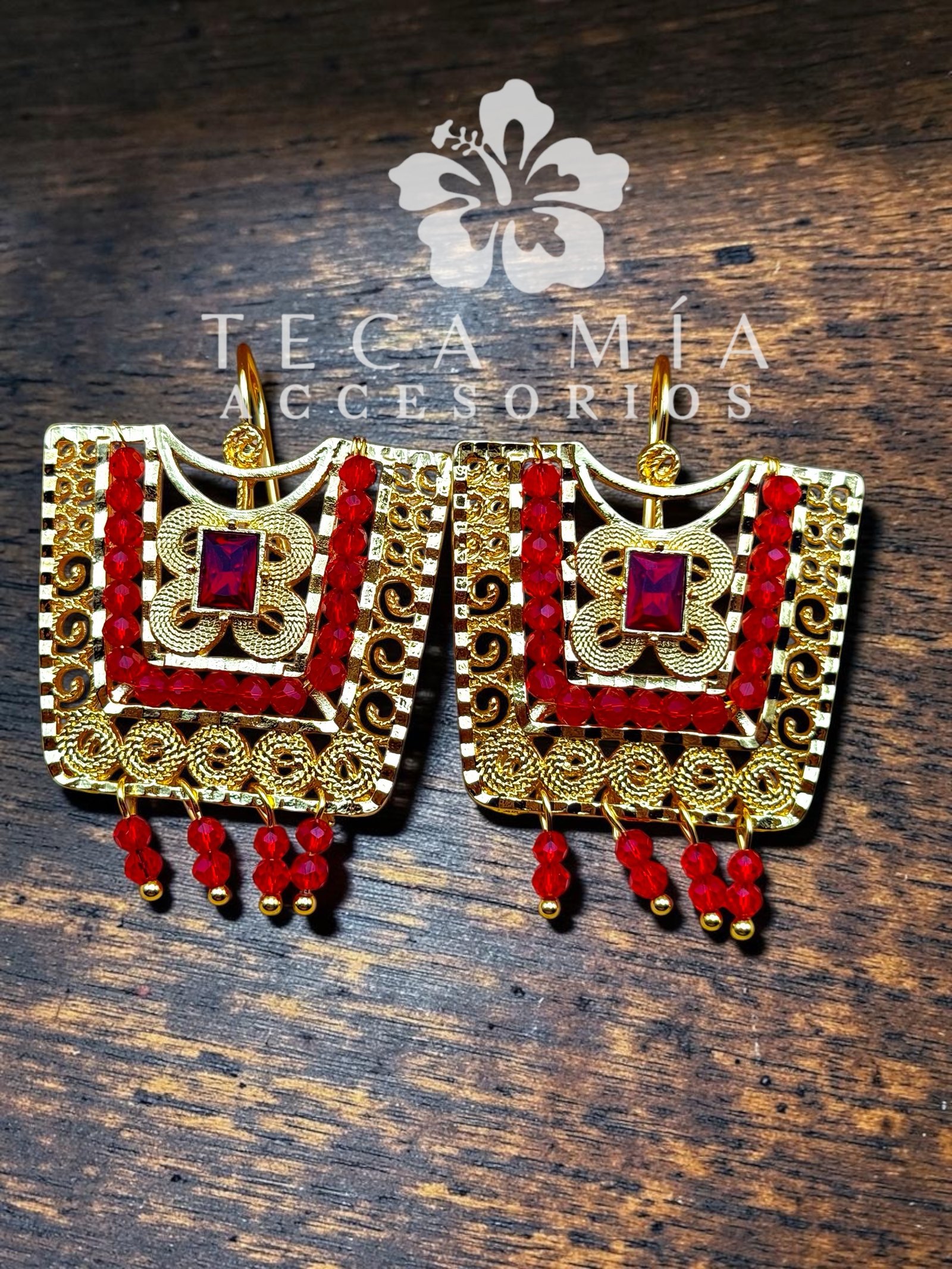 Arete huipil piedras rojo - Imagen 2